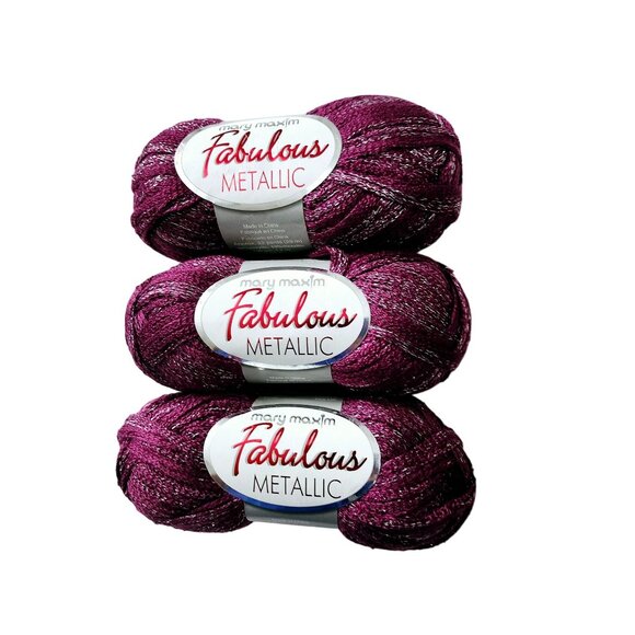 Mary Maxim Fabulous Metallic yarns 3 Plum 834-206 skeins 100 Grams Dye Lot - Picture 6 of 6